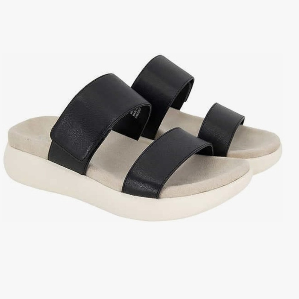 Kensie Black and Cream Slide Sandals